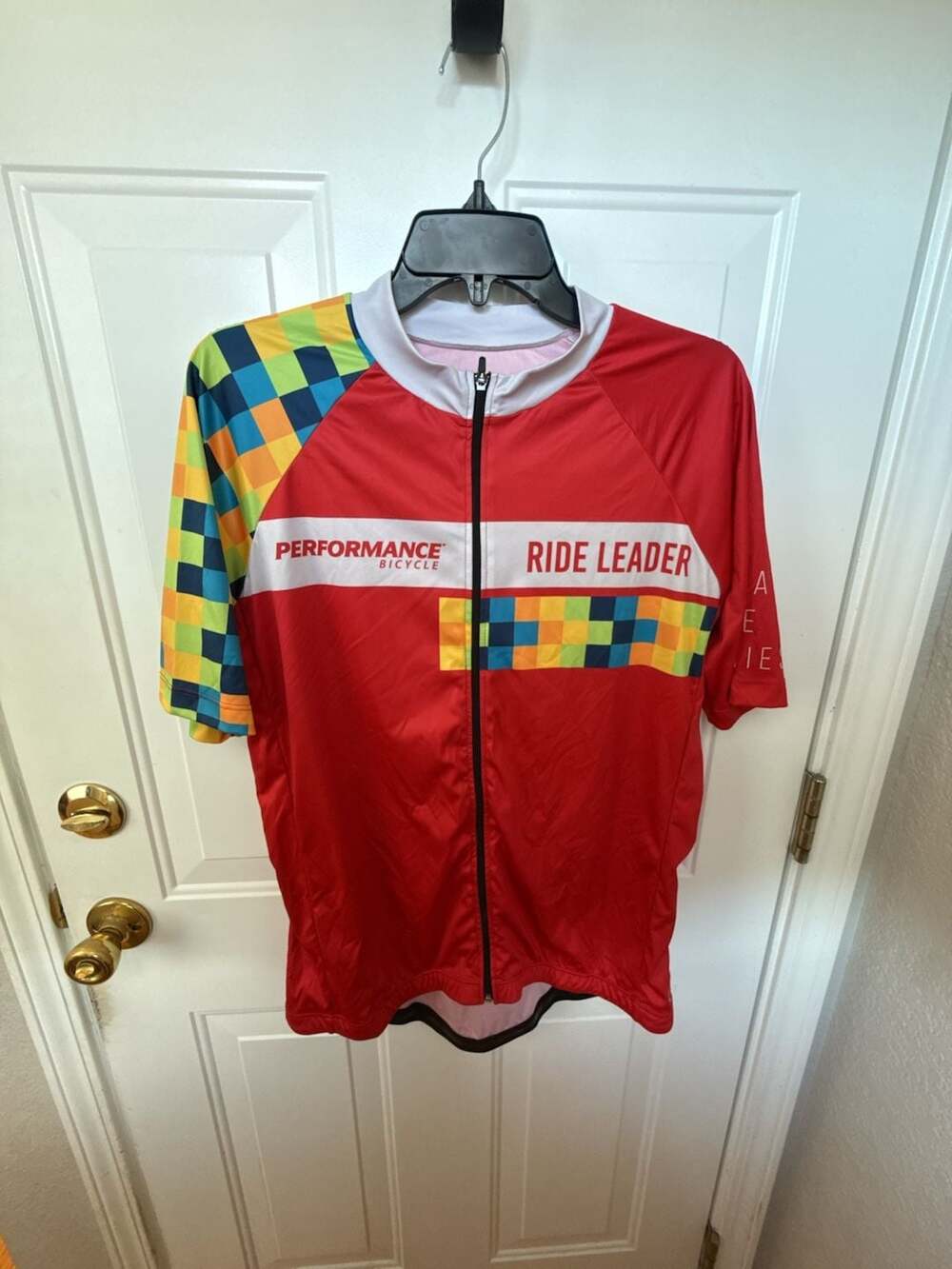 Performance Bicycle Ride Leader Cycling Jersey Red Multicolor Checkered Men's XL